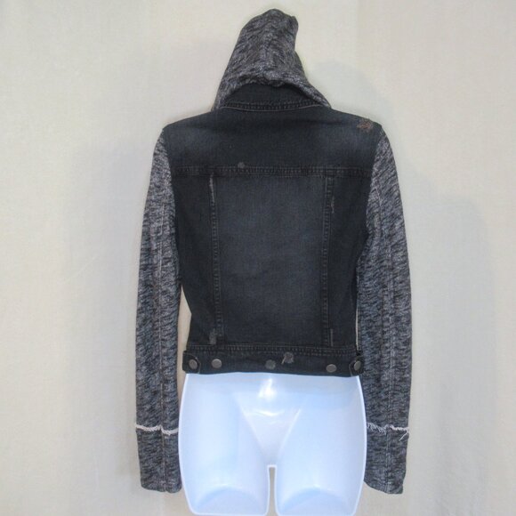 Free People Distressed Denim Moto Jacket with Removable Hood – Size XS - Picture 2 of 11